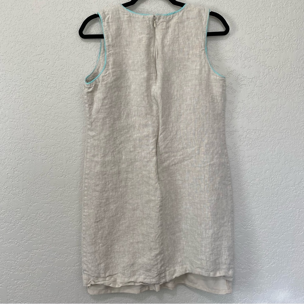 SIGRID OLSEN Signature Women's SZ 8 Linen Beige Embroidered Sheath Dress Career - Picture 6 of 7